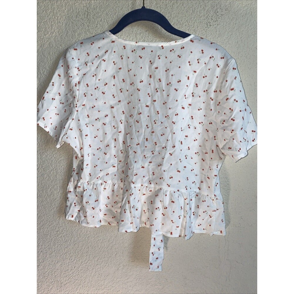 new Babydoll Cherry Blouse Shirt Crop Tie Front Fairy Dainty 90s retro sexy - Picture 6 of 8
